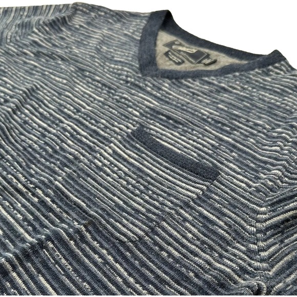 Grayers Mens Merino Wool Sweater XXL V-neck Blue Indigo Pocket 2XL 3D Stripes - Picture 4 of 8